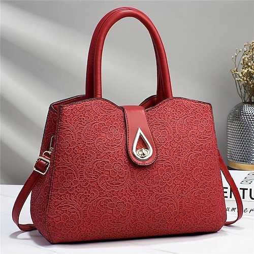 

Women's Work Bag Top Handle Bag PU Leather Embroidery Vintage Daily Date Office & Career naturals Blue khaki Red