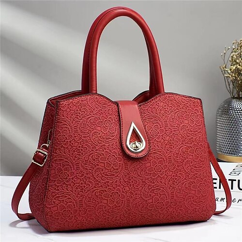 

Women's Work Bag Top Handle Bag PU Leather Embroidery Vintage Daily Date Office & Career naturals Blue khaki Red