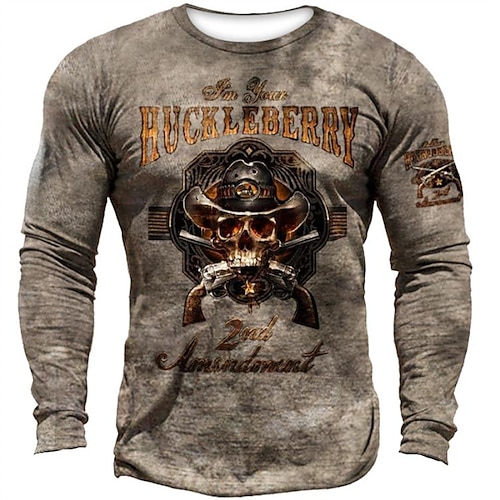 

Hombre Unisexo Camiseta Cráneos Estampados Cuello Barco Marrón Impresión 3D Exterior Calle Manga Larga Estampado Ropa Básico Deportes Design Casual