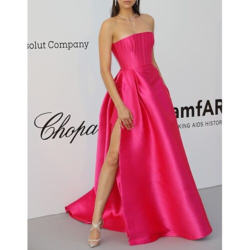 

A-Line Evening Dresses Corsets Dress Formal Sweep / Brush Train Sleeveless Strapless Taffeta with Slit Pure Color 2022