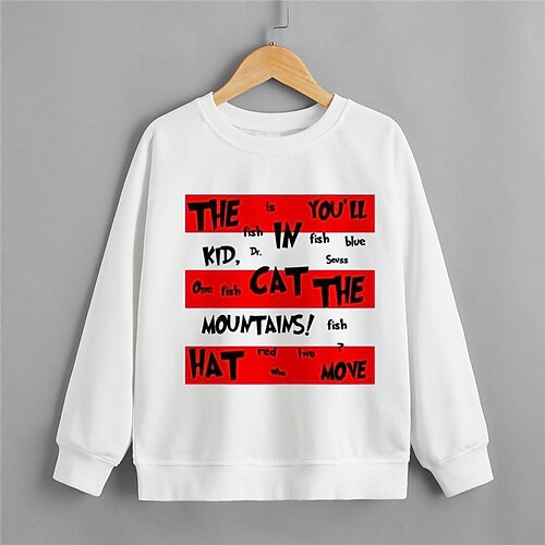 

The Cat in the Hat Kids Boys Sweatshirt Cat Outdoor 3D Print Long Sleeve Crewneck Fashion 3-12 Years Winter White