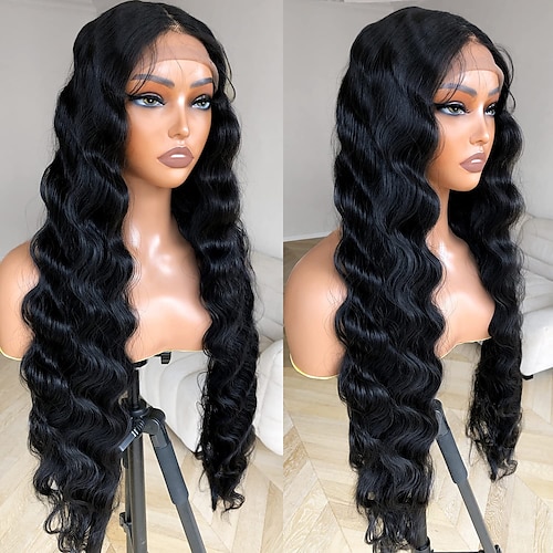 

Synthetic Lace Front Wigs Deep Wave Fiber Hair Glueless Wigs Pre Plucked Natural Hairline Lace Wig for Black Women