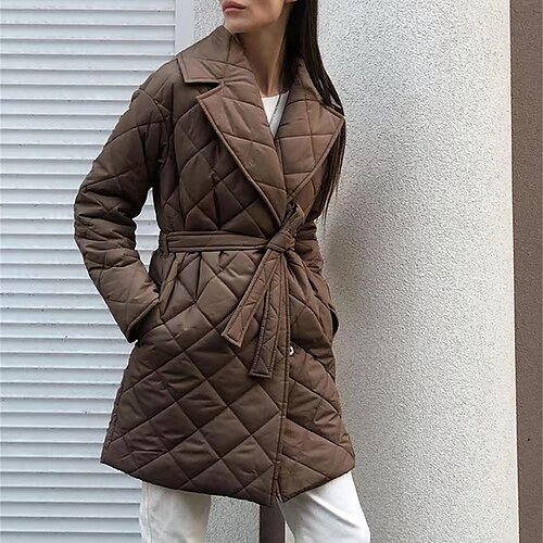 

Women's Winter Coat Warm Breathable Outdoor Daily Wear Vacation Going out Pocket With Belt Single Breasted Turndown Active Sports Comfortable Street Style Solid Color Regular Fit Outerwear Long Sleeve