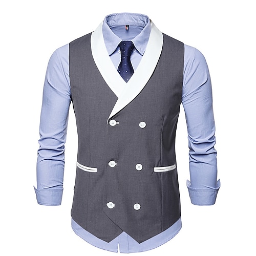 

Men's Casual Vest Patchwork Regular Fit V Neck Double Breasted Six-buttons Black Blue Grey 2022