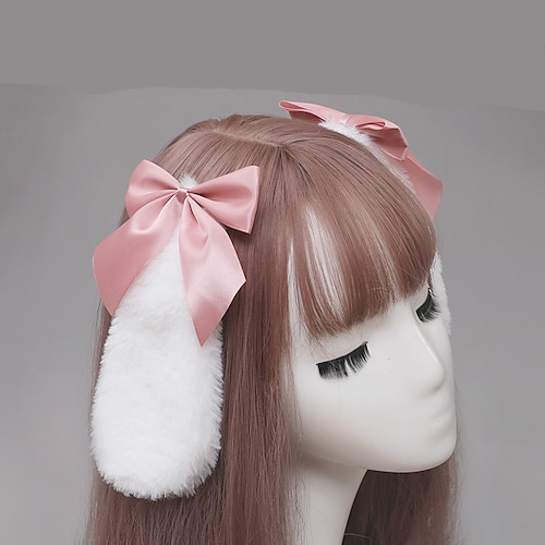 

Handmade Cute lolita Hair Accessories Side Clip jk Animal Ear Hairpin Double Bow Rabbit Ear Pair Clip
