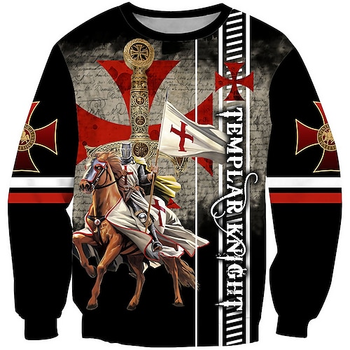 

Men's Sweatshirt Pullover Black Crew Neck Horse Knights Templar Graphic Prints Print Daily Sports Holiday 3D Print Streetwear Designer Casual Spring & Fall Clothing Apparel Knight Templar Hoodies