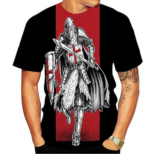 

Men's Unisex T shirt Tee Templar Cross Graphic Prints Human Crew Neck Red 3D Print Outdoor Street Short Sleeve Print Clothing Apparel Sports Designer Casual Big and Tall