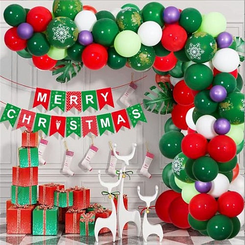 

112PCS Christmas Balloons 10 Latex Flag Combination Holiday Party Decoration Balloons