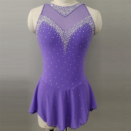 

Figure Skating Dress Women's Girls' Ice Skating Dress Purple Spandex High Elasticity Training Competition Skating Wear Handmade Crystal / Rhinestone Sleeveless Ice Skating Figure Skating / Winter