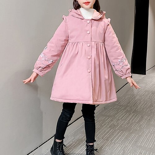 

Kids Girls' Trench Coat Long Sleeve Blue Pink Khaki Plain Fall Winter Active Daily 3-13 Years