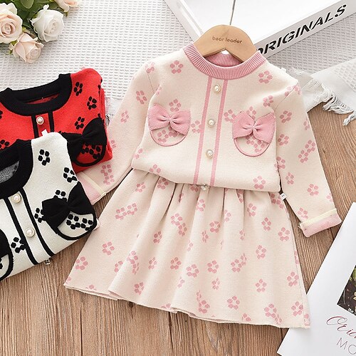 

2 Pieces Kids Girls' SkirtSet Clothing Set Outfit Polka Dot Long Sleeve Crewneck Set Fashion Sweet Winter Fall 2-8 Years Pink Red White