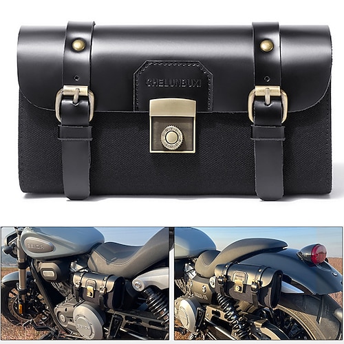 

Motorcycle Travel Luggage Saddlebag Guard Storage Organizer Pouch Car Organizer Canvas Cowhide Buttons Zipper Quilted Outdoor Going out Black