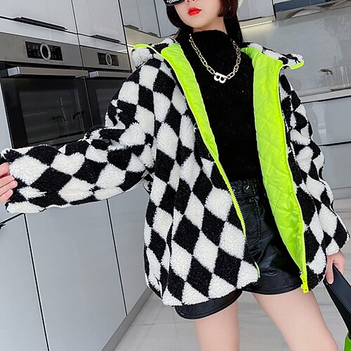 

Kids Girls' Coat Outerwear Plaid Long Sleeve Coat Daily Active Cute Black Winter Fall 3-13 Years