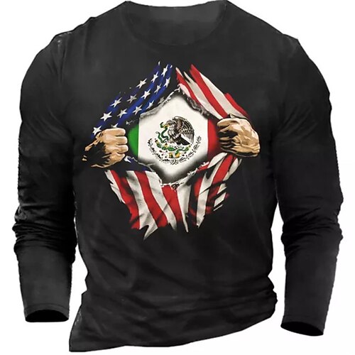 

Men's T shirt Tee Graphic Prints National Flag Crew Neck Army Green Navy Blue Black 3D Print Outdoor Street Long Sleeve Print Clothing Apparel Basic Sports Designer Casual