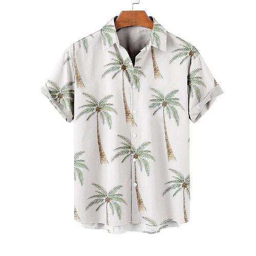 

Men's Seersucker Shirt Graphic Coconut Tree Turndown Street Daily Button-Down Print Short Sleeve Tops Lightweight Soft Breathable Comfortable White / Summer