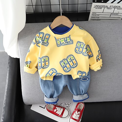 

Kids Toddler Boys Hoodie Pants Clothing Set 2 Pieces Long Sleeve White Letter Crewneck Print Cotton Daily Casual