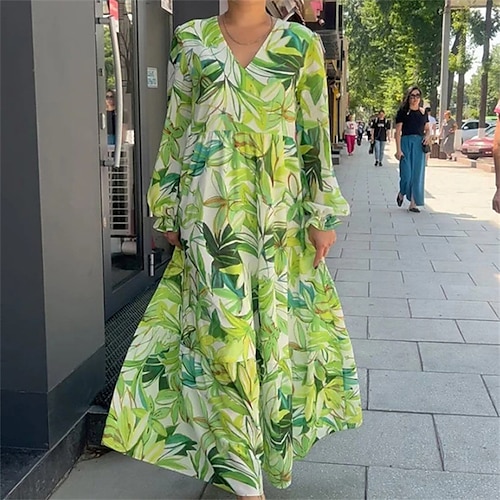 

Women's Casual Dress Shift Dress Long Dress Maxi Dress Green Long Sleeve Ruched Winter Fall Autumn V Neck Winter Dress Fall Dress Loose Fit 2022 S M L XL