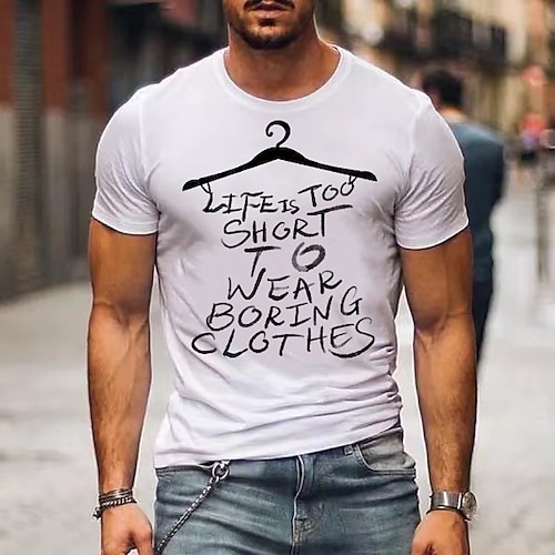 

Men's T shirt Tee Solid Color Graphic Letter Crew Neck White Black Outdoor Casual Short Sleeve Clothing Apparel Casual / Sports