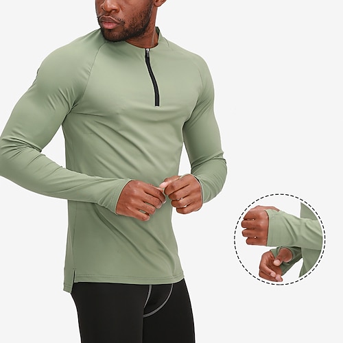 

Men's Workout Shirt Running Shirt Thumbhole Half Zip Long Sleeve Top Athletic Winter Spandex Breathable Quick Dry Moisture Wicking Gym Workout Running Active Training Sportswear Activewear Solid