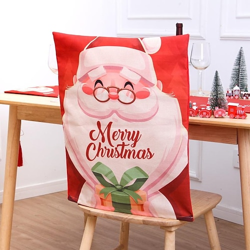 

Christmas Chair Back Cover for Dining Room, Santa Claus Snowman Reindeer Xmas Dinner Chairs Cover for Kitchen Hotel Holiday Party Decor