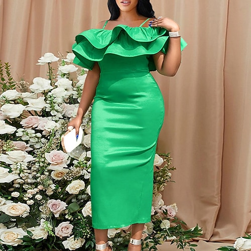 

Women's Plus Size Party Dress Solid Color Off Shoulder Short Sleeve Fall Winter Elegant Formal Sexy Midi Dress Formal Party Dress