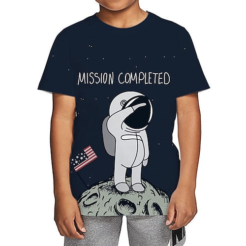 

Kids Boys T shirt Tee Short Sleeve 3D Print Graphic Crewneck Navy Blue Children Tops Fall Winter Cool Outdoor Daily Regular Fit 4-12 Years