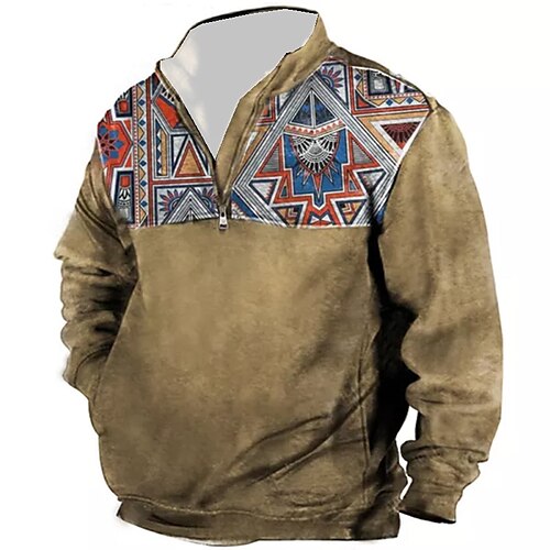 

Men's Unisex Zip Up Sweatshirt Pullover Brown Half Zip Tribal Graphic Prints Zipper Print Daily Sports 3D Print Boho Designer Casual Spring & Fall Clothing Apparel Hoodies Sweatshirts Long Sleeve