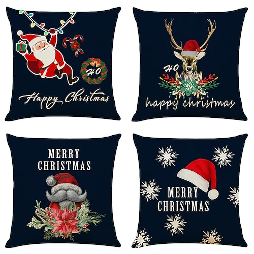 

Christmas Holiday Double Side Cushion Cover 4PC Santa Claus Soft Decorative Square Cushion Case Pillowcase for Bedroom Livingroom Sofa Couch Chair Superior Quality Machine Washable