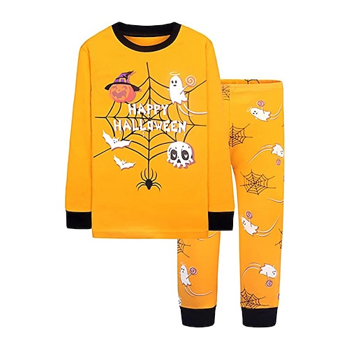 

Kids Boys Halloween T-shirt Pants T-shirtSet Clothing Set 2 Pieces Long Sleeve Yellow Skull Pumpkin Print Outdoor Street Sports Fashion Daily Comfort 3-12 Years