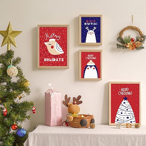 

1 Panel Christmas Prints/Posters Winter Snowman Santa Claus Wall Art Modern Picture Home Decor Wall Hanging Gift Rolled Canvas Unframed Unstretched