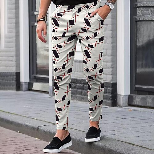 

Men's Chinos Slacks Trousers Jogger Pants Geometric Pattern Comfort Soft Office Business Streetwear Smart Casual Black Blue Inelastic