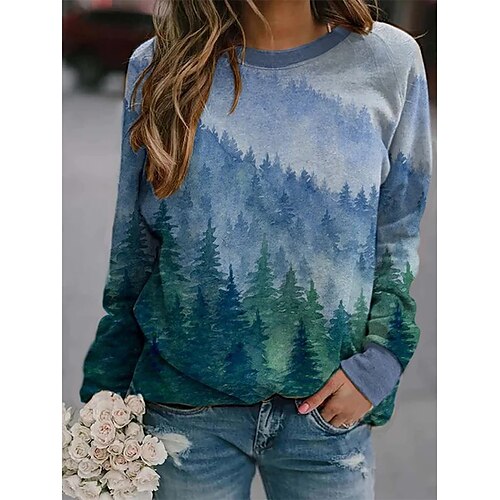

Women's Sweatshirt Pullover Graphic Tree Print Daily Sports 3D Print Active Streetwear Clothing Apparel Hoodies Sweatshirts Green Blue