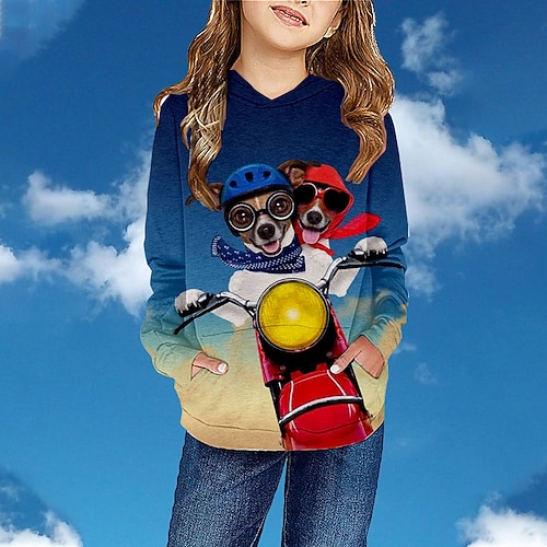 

Kids Girls' Hoodie Animal Outdoor 3D Print Long Sleeve Pocket Fashion 3-13 Years Winter Blue