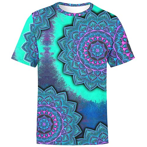 

Men's Unisex T shirt Tee Floral Graphic Prints Crew Neck Blue Short Sleeve 3D Print Outdoor Street Print Tops Sports Ethnic Style Casual Comfortable / Summer / Summer