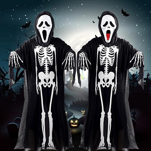 

Skull Face Mask and White Skeleton Gloves Bones Balaclava Christmas Ghost Gloves for Halloween Dance Party