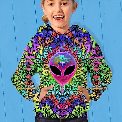 

Kids Girls' Hoodie Graphic Outdoor 3D Print Long Sleeve Pocket Fashion 3-13 Years Winter Rainbow