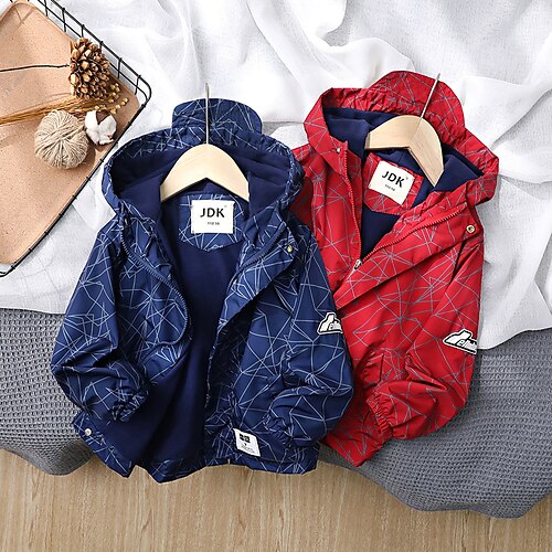 

Kids Boys Coat Outerwear Striped Long Sleeve Coat Daily Active Cool Dark Blue Red Winter Fall 3-13 Years