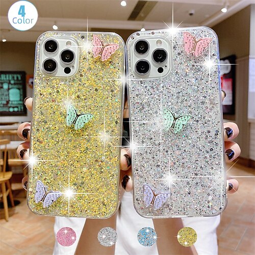 

Phone Case For Apple Back Cover iPhone 14 Pro Max iPhone 14 Pro iPhone 14 Plus iPhone 14 iPhone 13 Pro Max 12 Mini 11 X XR XS Max 8 7 Bumper Frame Glitter Shine anti-drop Butterfly Glitter Shine TPU