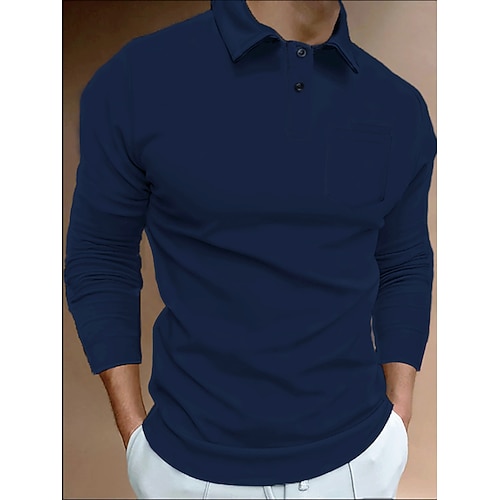 

Men's Collar Polo Shirt Golf Shirt Solid Color Turndown Navy Blue Outdoor Casual Long Sleeve Button-Down Clothing Apparel Casual Slim Fit / Summer / Summer / Work