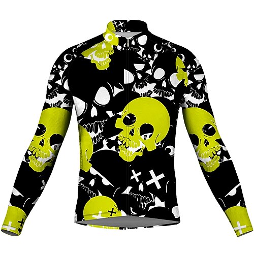 

21Grams Men's Cycling Jersey Long Sleeve Bike Top with 3 Rear Pockets Mountain Bike MTB Road Bike Cycling Breathable Quick Dry Moisture Wicking Reflective Strips Green Skull Polyester Spandex Sports