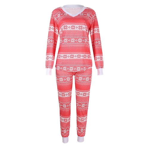 

Women's ChristmasPjs Sets 2 Pieces Elk Geometic Comfort Home Street Cotton Breathable Gift V Wire Long Sleeve Pant Elastic Waist Winter Fall Red Gray