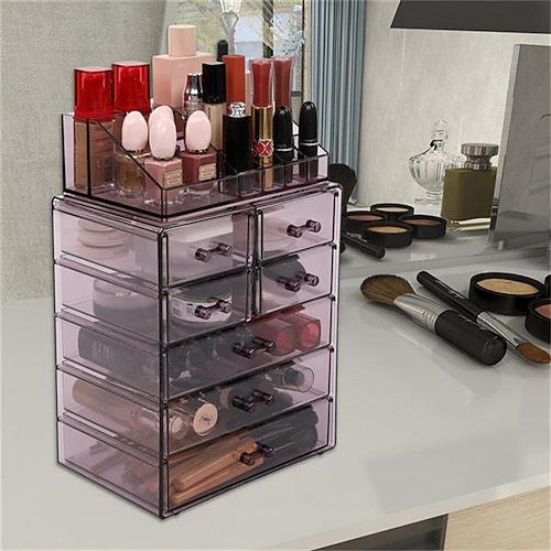 

2Pcs / Set Plastic Cosmetics Storage Rack 7 Large Drawers Purple