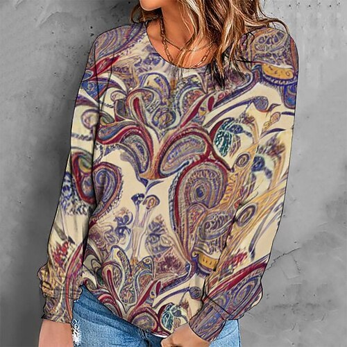 

Women's Sweatshirt Pullover Retro Purple Graphic Geometric Tie Dye Casual Round Neck Long Sleeve S M L XL 2XL 3XL / Winter
