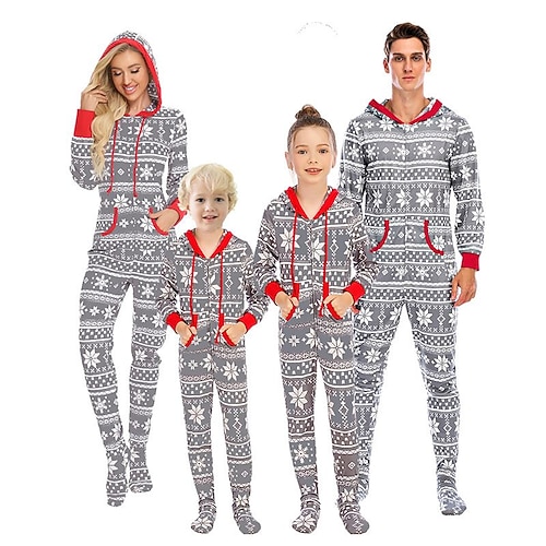 

Family Look Christmas Pajamas Christmas pattern Home Black Gray Long Sleeve Daily Matching Outfits