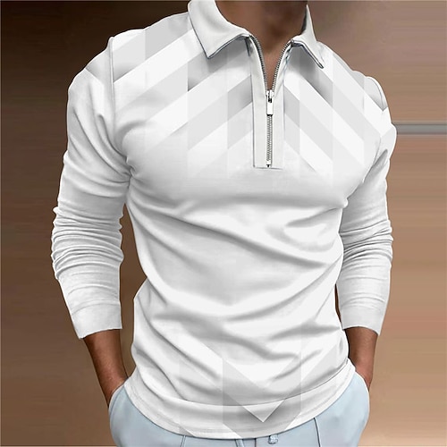 

Men's Collar Polo Shirt Golf Shirt Geometry Turndown White 3D Print Outdoor Street Long Sleeve Zipper Print Clothing Apparel Fashion Designer Casual Breathable