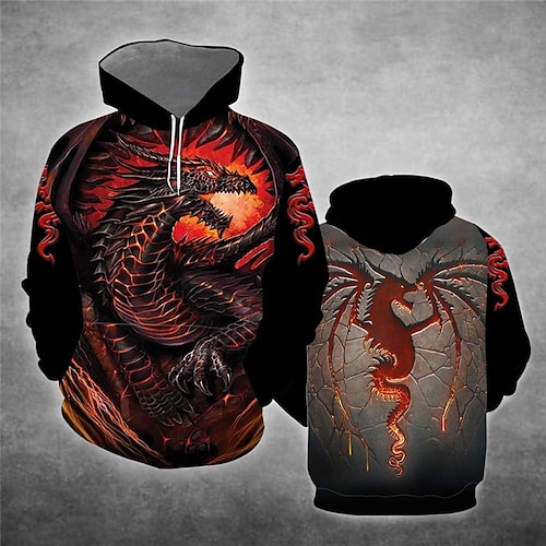 

Hombre Sudadera Con Capucha Naranja Con Capucha Dragón Estampados Estampado Diario Deportes Impresión 3D Ropa de calle Design Casual Primavera Otoño Ropa Sudaderas con capucha Sudaderas Manga Larga