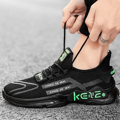 

Men's Sneakers Flyknit Shoes Sporty Casual Daily Running Shoes Tissage Volant Green White Red Slogan Spring Fall