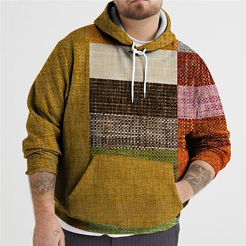 

Men's Plus Size Hoodie Big and Tall Color Block Hooded Long Sleeve Spring Fall Basic Designer Plus Size Casual Daily Sports Tops