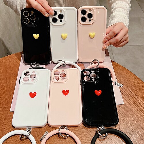 

Phone Case For Apple Back Cover iPhone 14 Pro Max iPhone 13 Bumper Frame with Wrist Strap Soft Edges Heart Solid Colored TPU