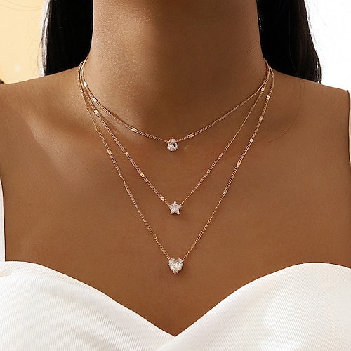 

женское ожерелье в форме сердца, ожерелье из сплава циркония, классическое шестиконечное маленькое циркониевое подвесное ожерелье, изящное ожерелье для женщин, девочек / свадебный подарок, подарок на день рождения